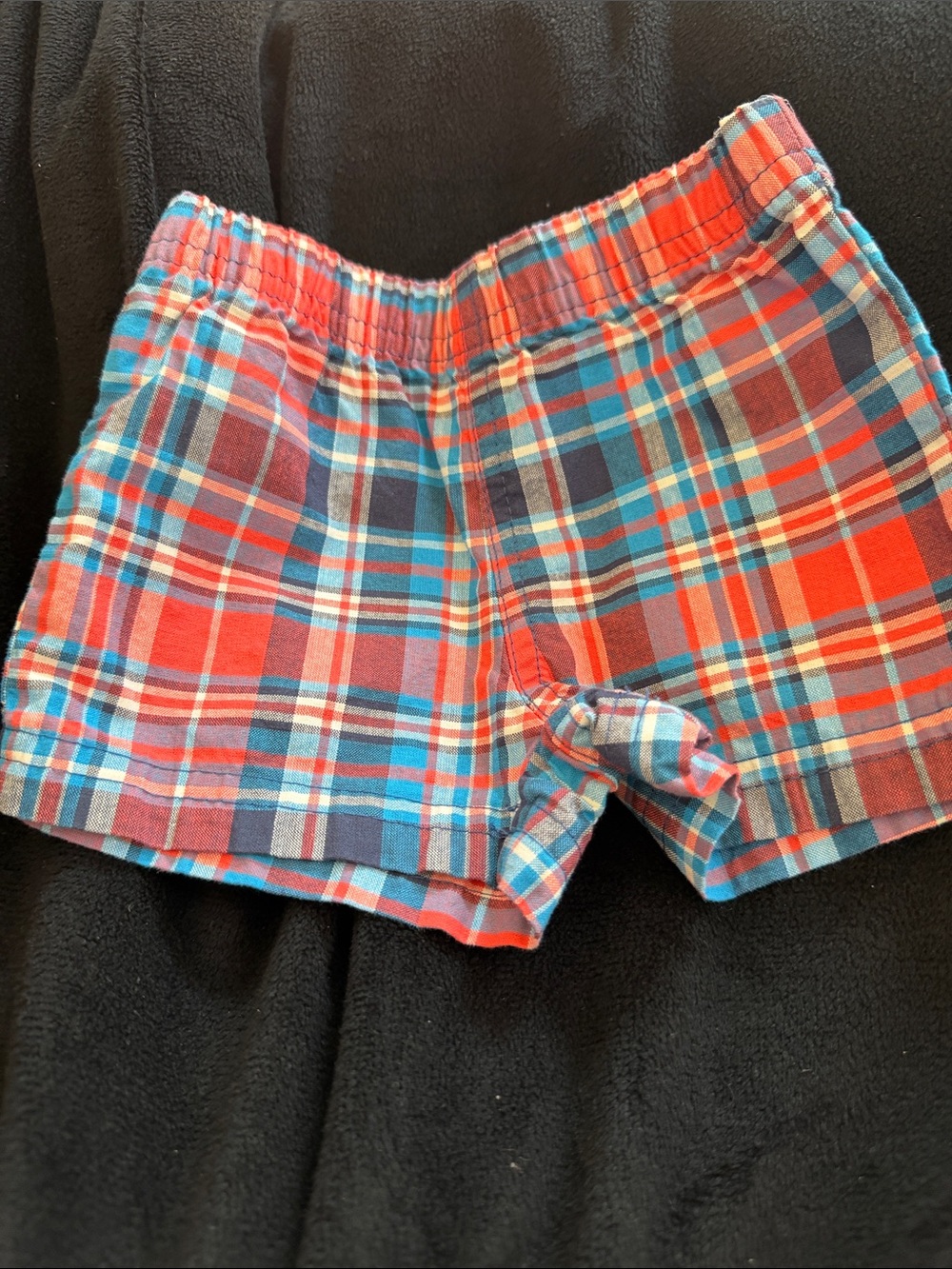Plaid Cotton Baby Boy Shorts — Red & Blue